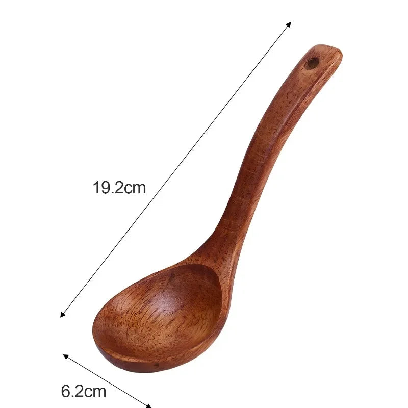 Large Wooden Soup Spoons Long Handle Heat-resistant Rice Scoops Portable Hanging Cookware Home Kitchen Restaurant Cooking Tools