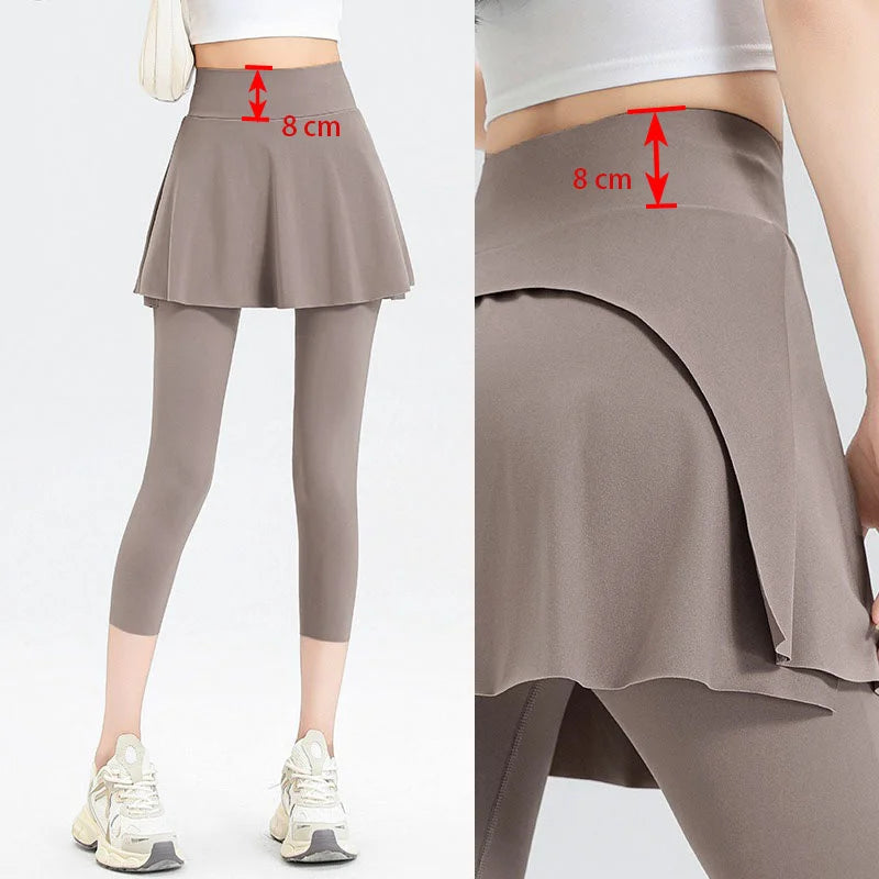 Aiithuug with Pocket Women Tennis Skirted Leggings Capris Yoga Leggings with Skirts Tennis Pickleball Clothing Cropped Leggings