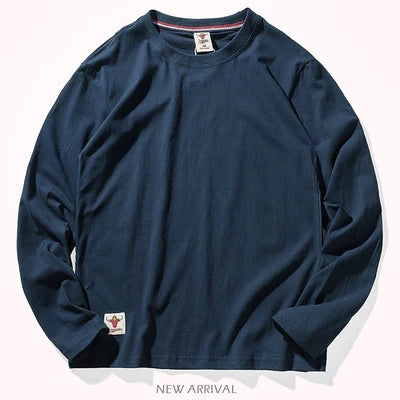 Retro Autumn Men Long Sleeve O Neck T Shirt 100 Percent Cotton Soft Washed Vintage Style Tee