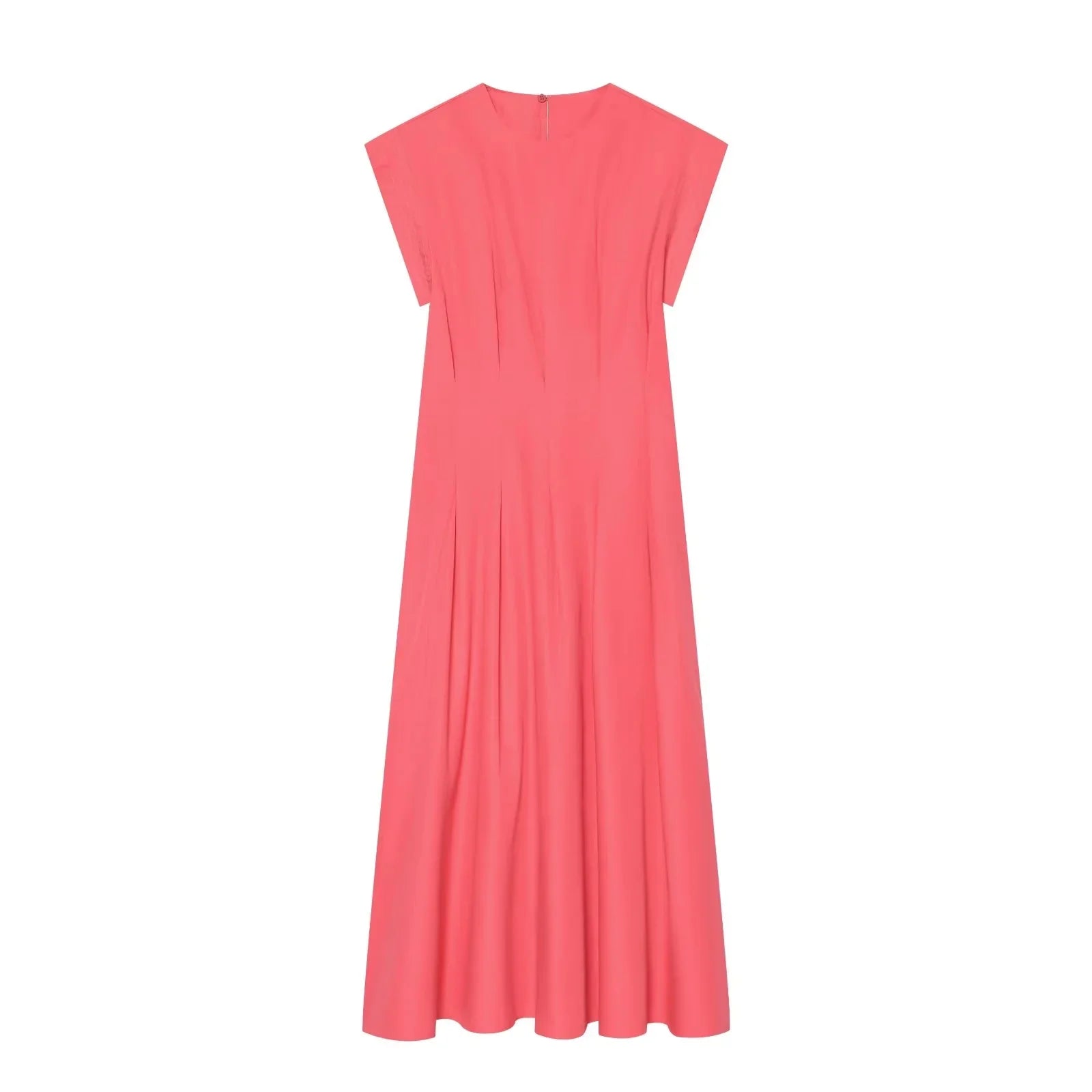 BSAY 2026 Minimalist Solid Color Long Dress Ladies Round Neck Cap Sleeve Waist Flowy A Line Maxi Dress Casual Vacation Sundress
