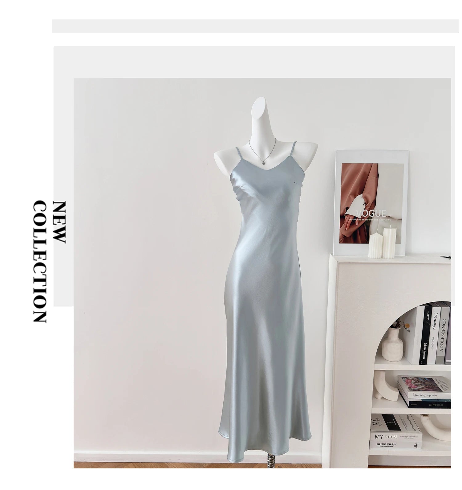 Elegant Chinese Style Satin V-Neck Sleeveless Women's Dress Slimming Waist Design Summer City Walk Long Skirt Inner Wear