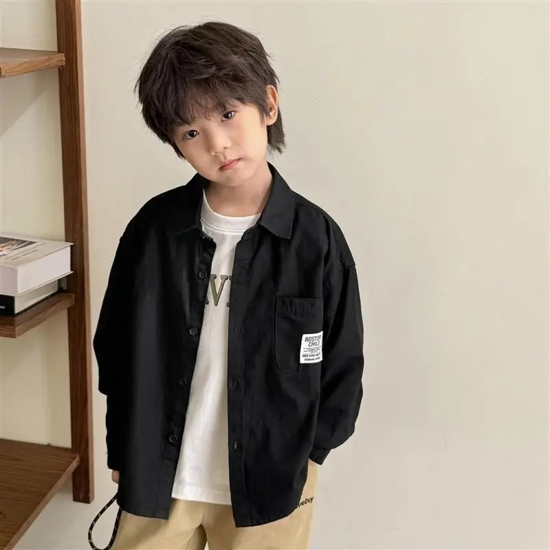OUOBOUOKID Children's Unisex Cotton Long Sleeve Shirt - Solid Color