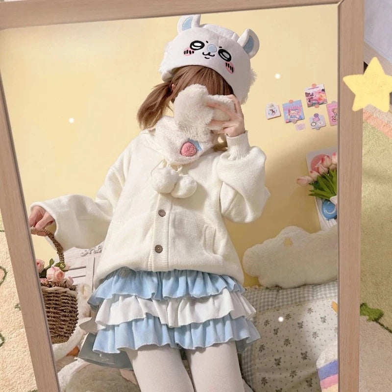 Japanese Contrast Color Patchwork Sweet Women Skirts Y2k Aesthetic A-line Ruffled Mini Skirt Harajuku Cute Wing Grunge Faldas