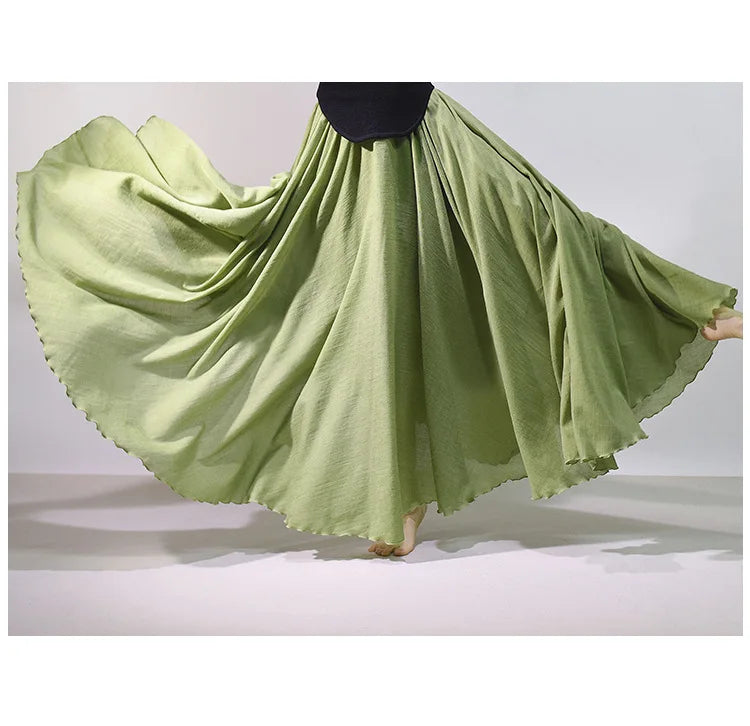 New In 2026 Spring Summer Woman Cotton Linen Midi Skirt Solid Color Loose Flared Pleated A-line Skirt Female Sweet Elegant Skirt