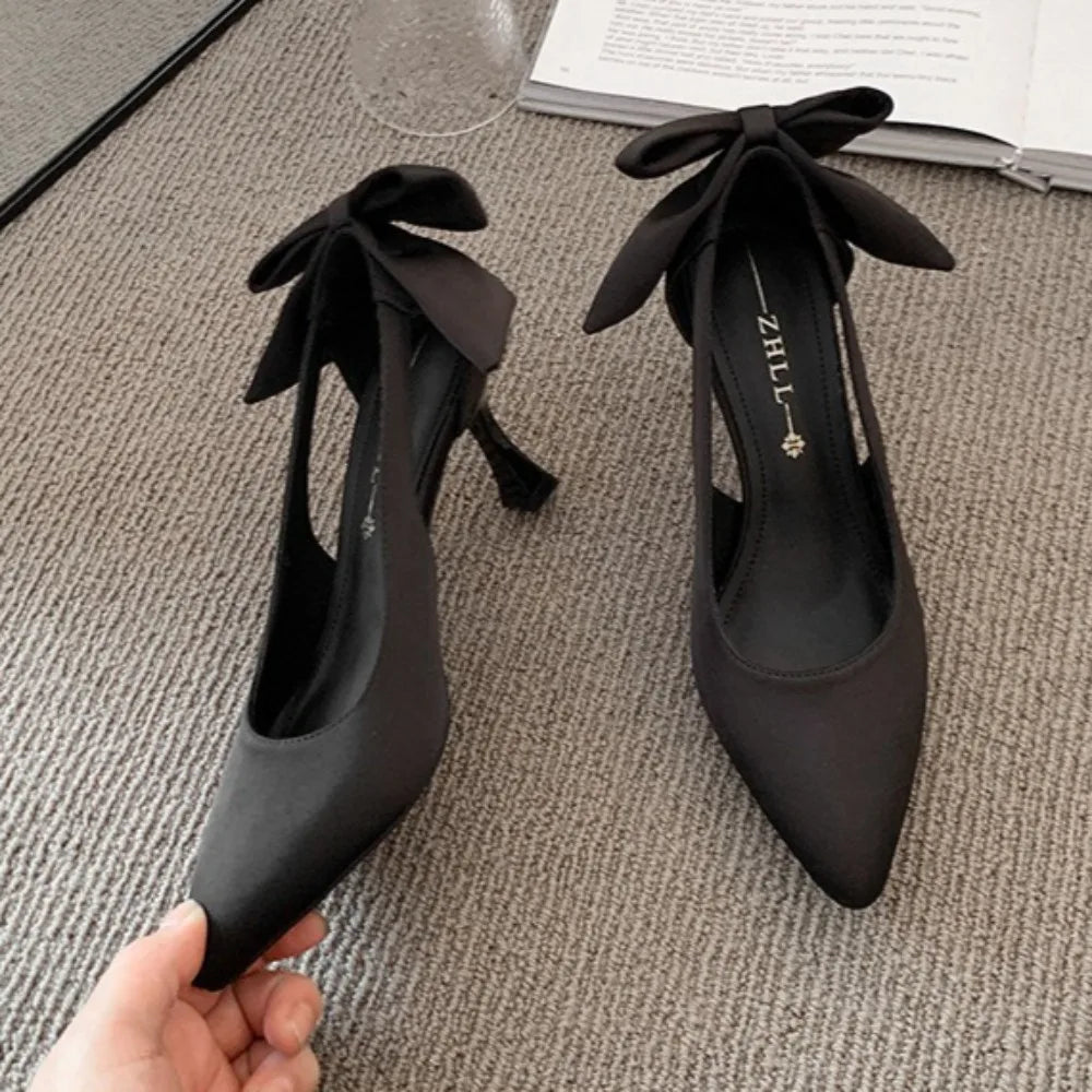 High Heels Women Bowknot Versatile Design Women Shoes Super Big Size 45 Plus Size Heels 44 45 Shoes High
