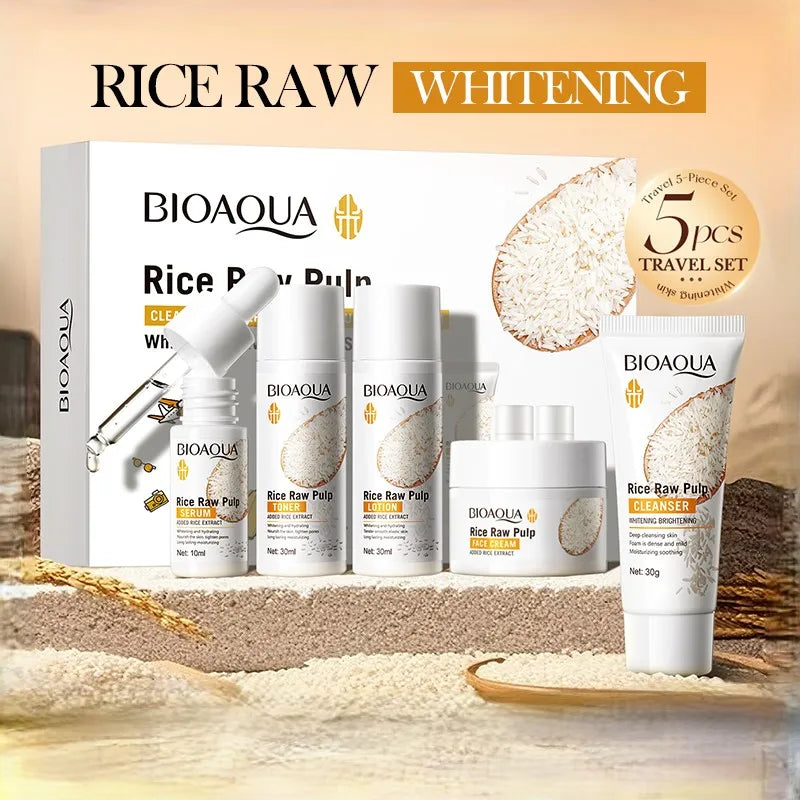 Rice Puree Skin Care Set & Soap Whitening Brighten Hydrating Moisturize Facial Cleanser+Toner+Essence+Lotion+Cream Skincare