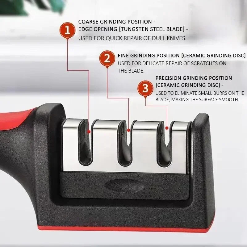 3-Stage Kitchen Knife Sharpener - Multi-Functional Sharpening Tool