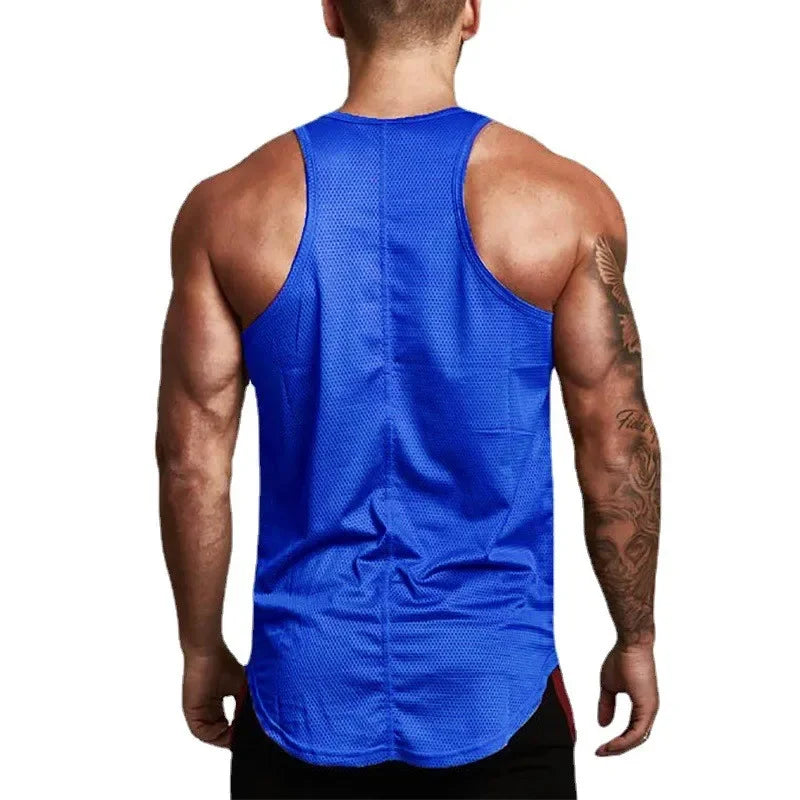 Plain Men Fitness Running Slim Fit Tank Tops Mesh Breathable Sleeveless Quick Dry Singlets Gym Bodybuilding Workout Muscle Shirt