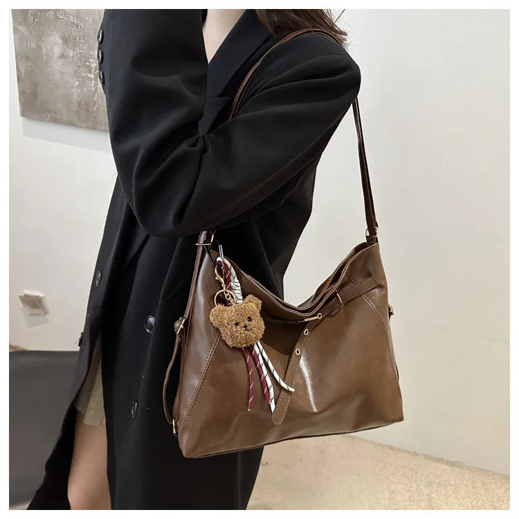 Vintage Large Capacity Women's Shoulder Bag Fashion Backpacks Pu Leather Ladies Crossbody Bag Female Commuter Tote Handbags
