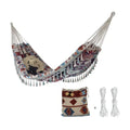 Double Boho Macrame Hammock with Tassels Portable 59''79'' Patio Hammock in Beige for Poolside Camping Porch Bedroom Balcony Ou