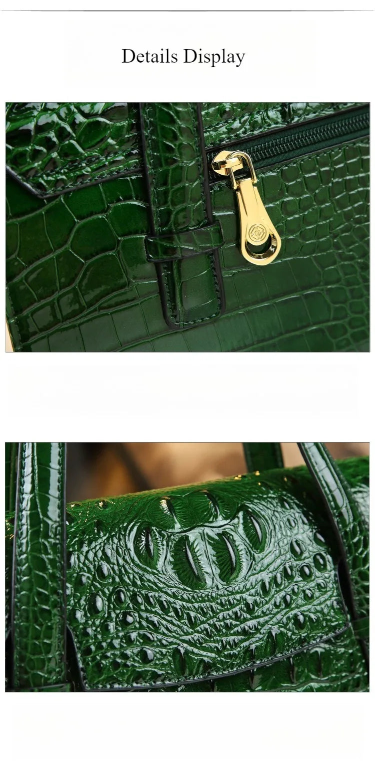Crocodile Pattern Women's Bag 2026 New Style Messenger Bag Women's High-End Boston Pillow Bag Light Luxury Leather Shoulder Bag