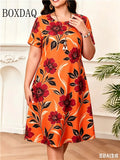 Women's Sundress Mini Dress Short Sleeve Floral Print Summer Casual O-Neck Loose Dresses Plus Size 2026 Female Clothing Vestidos