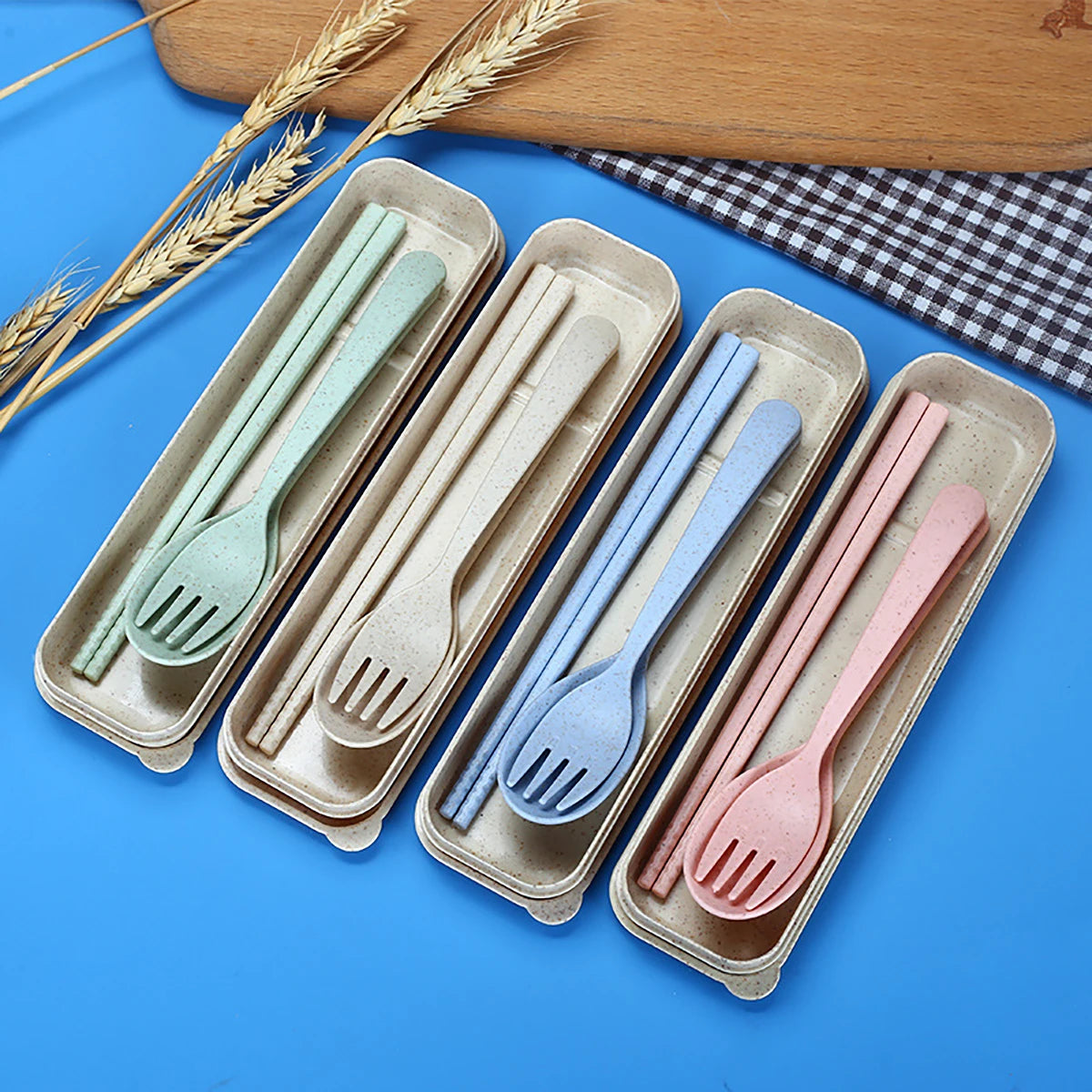 High Grade Wheat Straw Dinnerware Set Children's Unbreakable Dishes Tableware Fork Spoon Chopsticks Bowls Cup Dish Camping Set