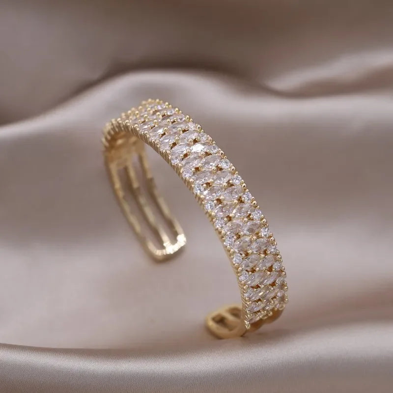 French New Design Zircon Letter X Two Color Plated Opening Bracelet For Elegant Women Daily Wear