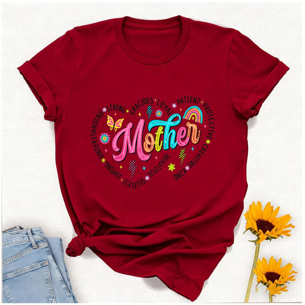 Heartfelt Mother Appreciation Word Strong Beautiful Wise Kind Best Mom Designed Colorful Retro with Strong Gracious Traits Tee