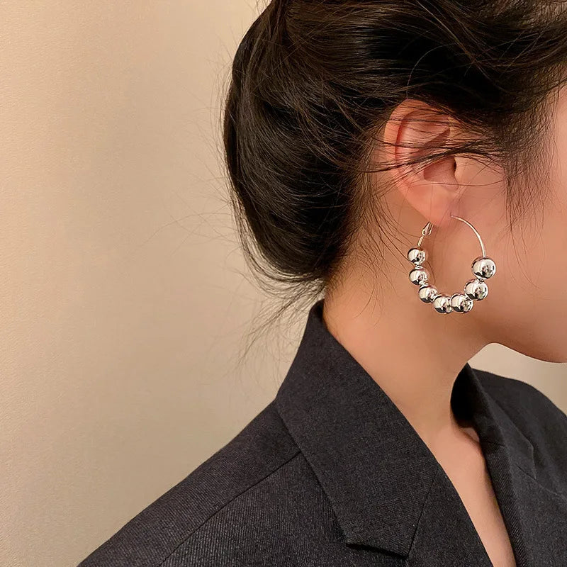 Silver Beaded Hoop Earrings for Women