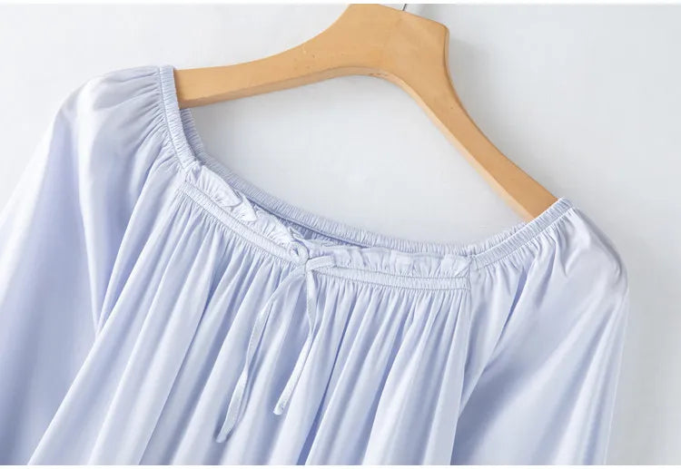 Women's Spring/Summer New 92% Natural Mulberry Silk Elastic Satin Solid Loose Sweet Wind Long Sleeve Home Clothes Nightdress