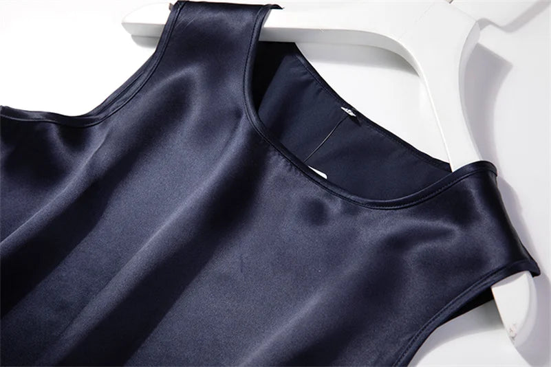Elegant Fashion Satin Tank Tops Office Lady Blouse Shirts plus  Summer Slim Sleeveless Vest Women Simple O-neck Tops y2k clothes