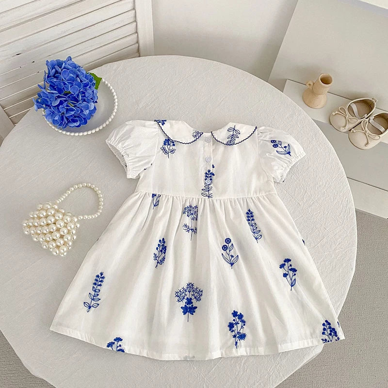 Summer New Style 2-6Y Girl Dress Korean Embroidered Short Sleeve Baby Clothes Children's Dress Girls Retro Sister Dress