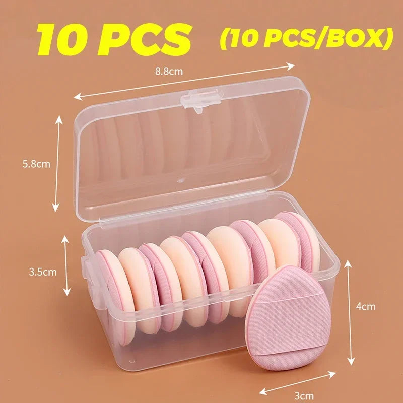 50Pcs Mini Finger Cosmetic Puff Set with Box Water Droplet Shape Air Cushion Detail Makeup Puffs Concealer Foundation Applicator