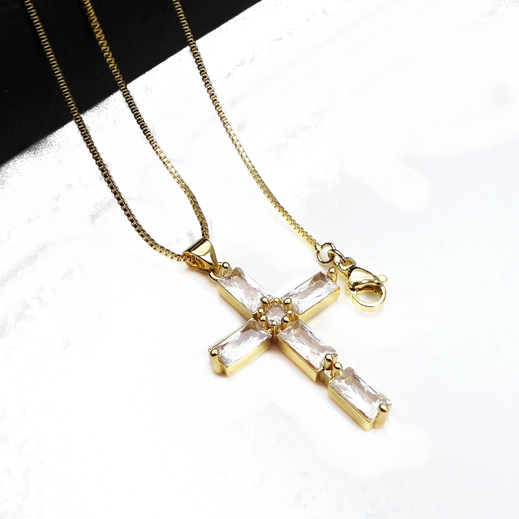 Cross Pendant Gold Plated With Sparkling Multicolor Microlaid CZ For Women Brass Charm Necklace Making