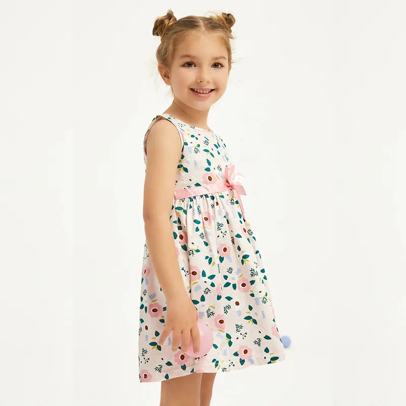 Summer New Girls' Sleeveless One-Piece Dress Pastoral Floral Cute Princess Dress BowPrincess Dress