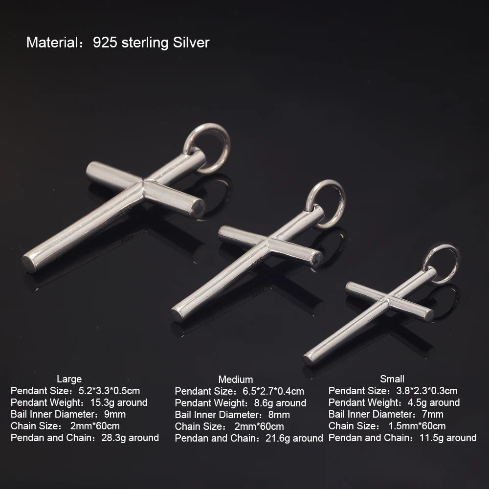 Real Solid 925 Sterling Silver Cross Pendant For Men And Women'S Smooth High Polishing Design Jesus Christ Jewelry