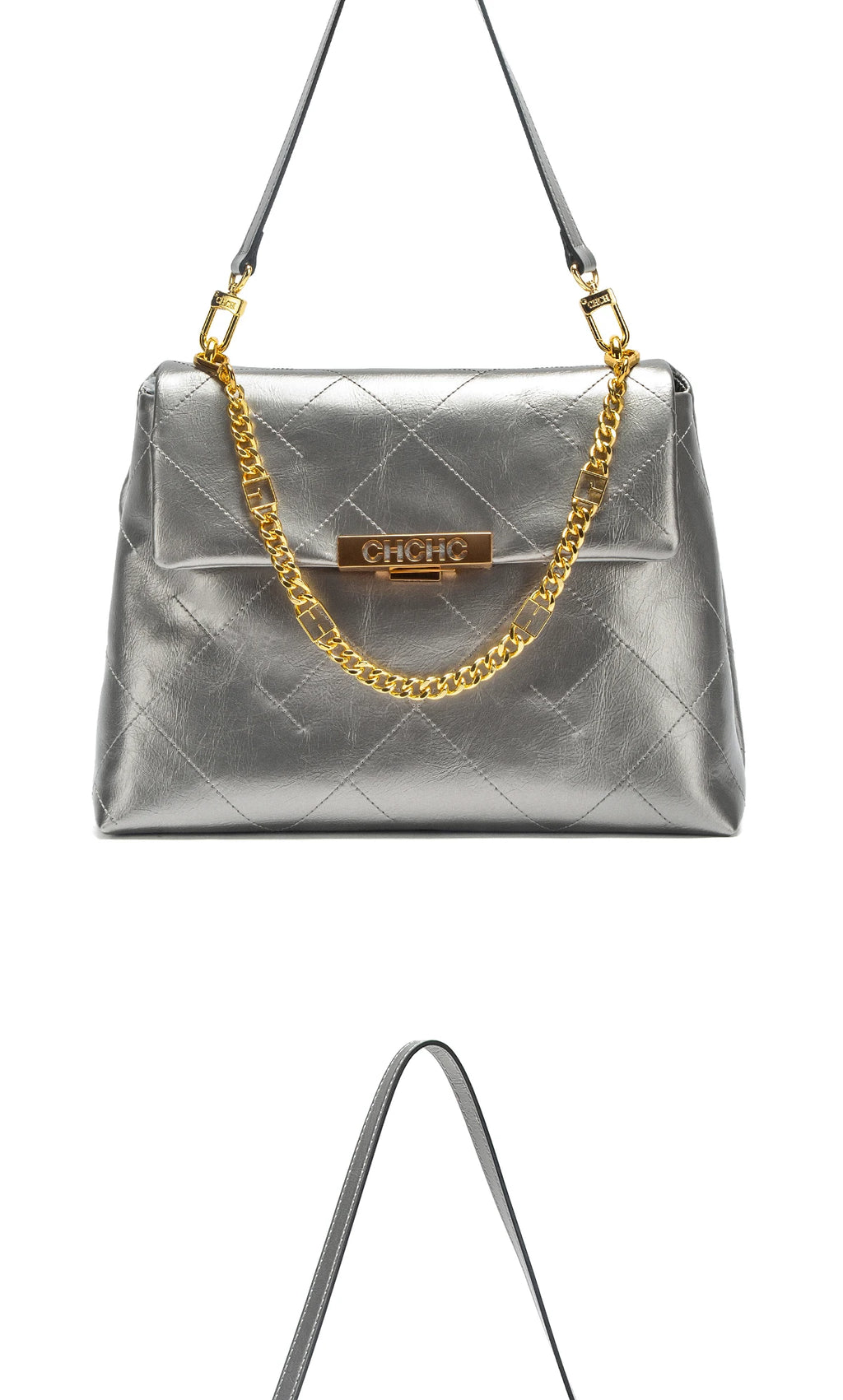 CHCH Women's Tote Bag - Black Faux Leather Diamond Grid Pattern