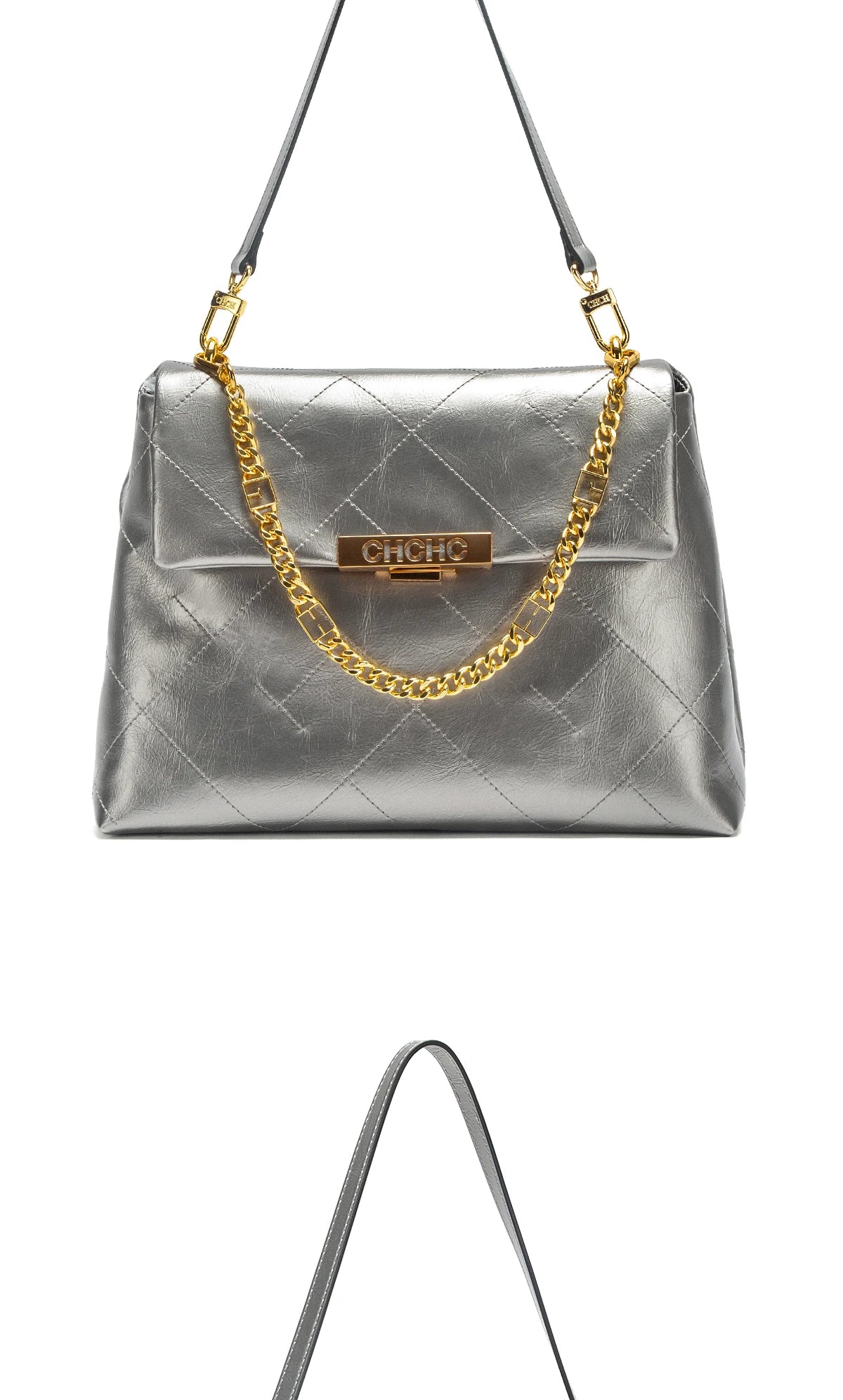 CHCH Women's Tote Bag - Black Faux Leather Diamond Grid Pattern