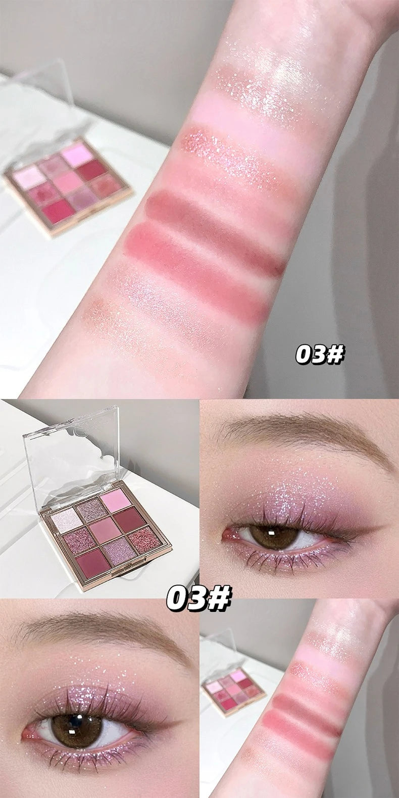 Luminous Illusion 9 Color Eyeshadow Palette,Multi-purpose Matte & Glitter Eyeshadow,High Pigment Long Lasting Eye Shadow Makeup