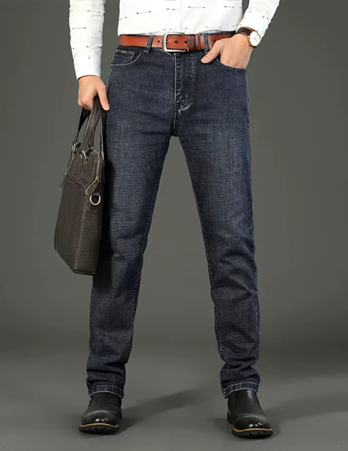 WTHINLEE Men's Straight Jeans - Stretch Denim Business Casual Pants