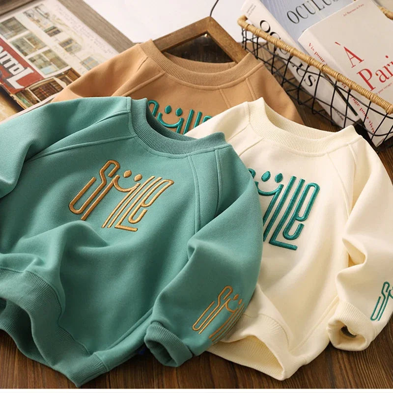 4-12 Years Teen Boys Shrit Spring Autumn Solid Letter Sweatshirt For Kids Handsome Children Sports Casual Pullove