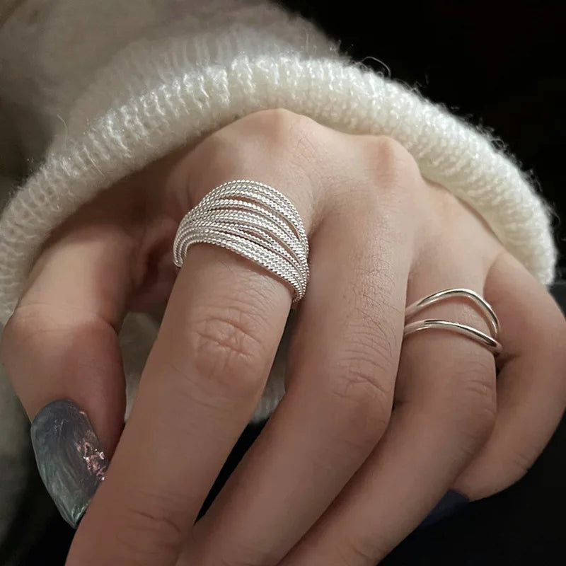 Panjbj 925 Sterling Silver Lines Ring For Women'S Jewelry Finger Adjustable Open Vintage For Birthday Dropship