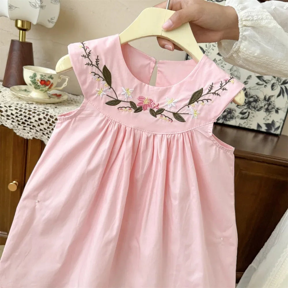 2 To 7 Years Old Flower Embroidery Princess Dress for Girls Summer New Korean Version Sleeveless Children's Casual Dresses