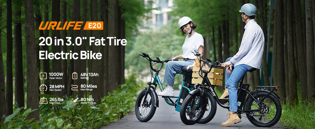 URLIFE 1000W E20 Electric Bike | 48V 13Ah Removable Battery, 28MPH, 20''X3" Fat Tire, 7-Speed E-Bike with Dual Disc Brake