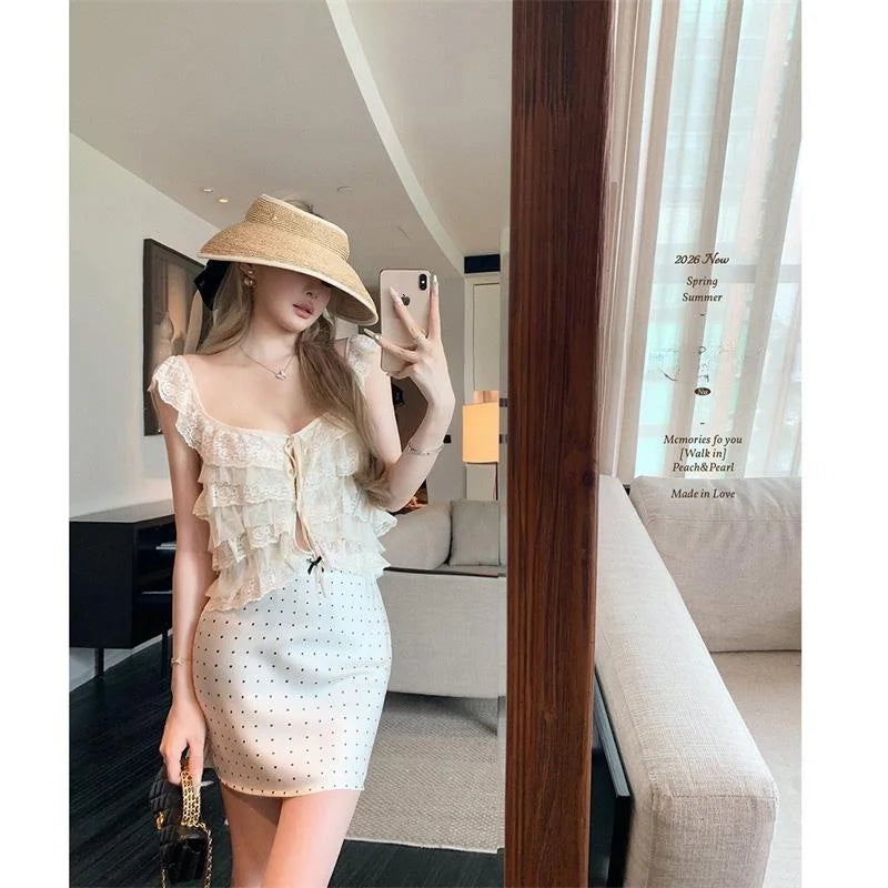 Korean Style Short Lace Halter Top Women's Summer New Design Pure Desire  Leaf  Spicy Girl Commute Loose Fit Casual