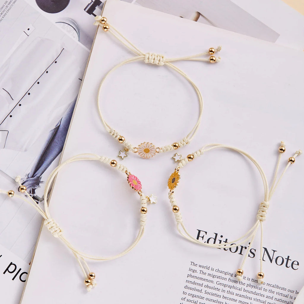 Simple Handmade Braided Sunflower Bracelets for Women, Colorful Adjustable Friendship Good‑Luck Fashion Jewelry Gift
