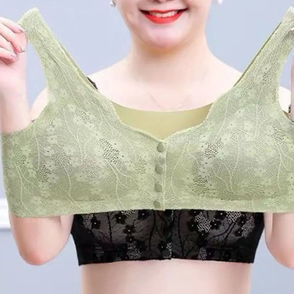Without Steel Ring Sexy Lace Underwear Comfortable Thin Tank Top Bra Wireless Floral Printed Bras for Older Women Seniors