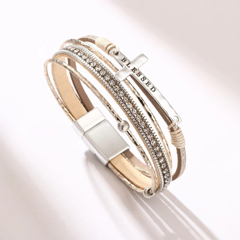 Geometric Cross Bracelets Leather Bohemian Style Women'S Fashion Ol Light Luxury Bracelet Charm Jewelry