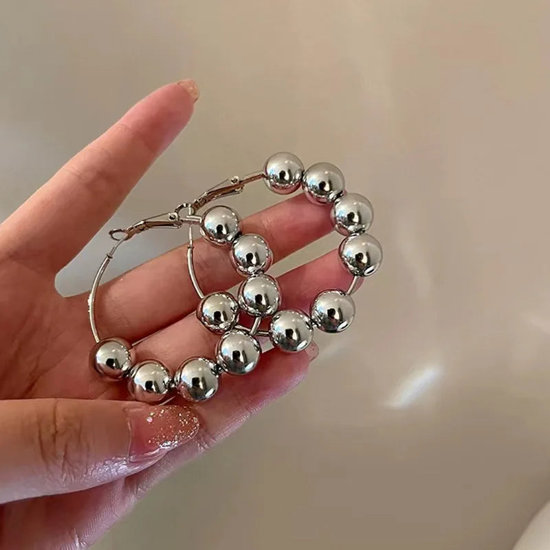 Fashion Silver Color Beads Hoop Earring