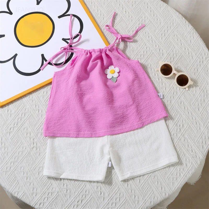 Korean Floral Vest & Shorts Two-Piece Set for Girls