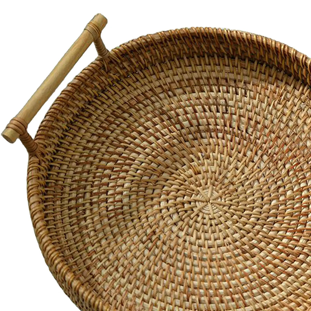 Hand-Woven Basket Storage Tray with Handles Food Tea Decorative