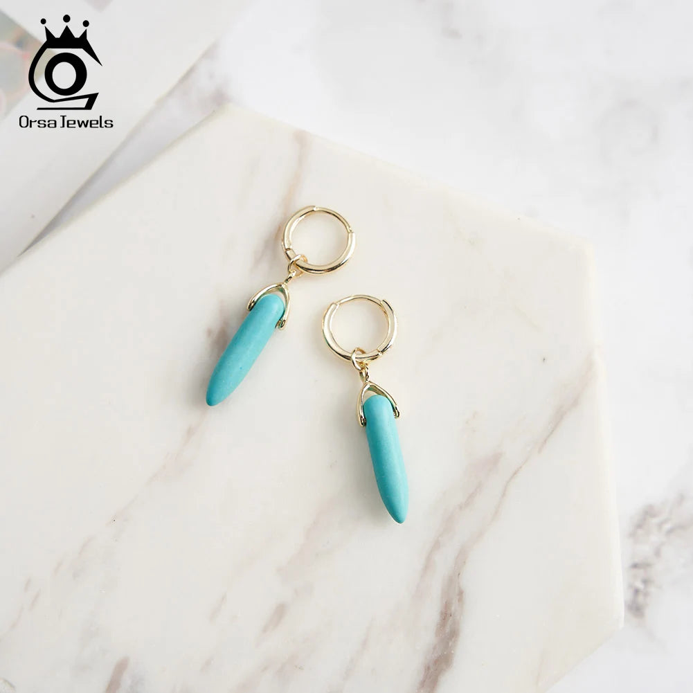 ORSA JEWELS Minimalist Turquoise Drop Earrings for Women's High-end Accessories Bohemian Vacation 925 Silver Earrings GME44
