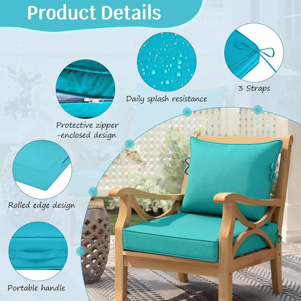 2 Set Outdoor Deep Seat Cushion 25.6x25.6 Lake Blue