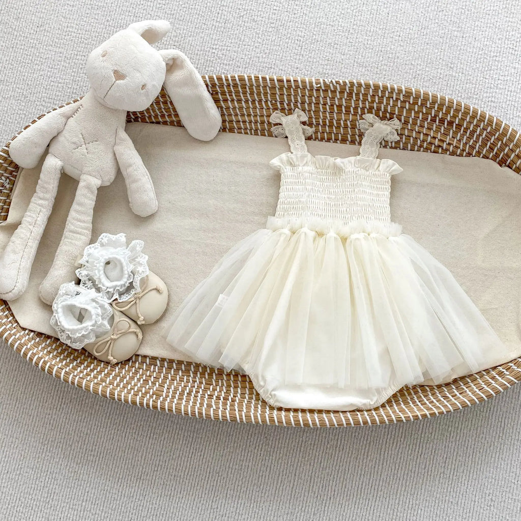 Baby Girl Summer New Bow Strap Bag Fart Clothes Baby Hundred Day Banquet One Year Old Princess Mesh Dress Gift Dress