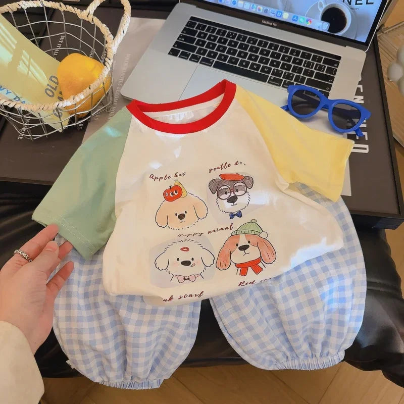 Summer New Children'S Cotton Cartoon Printed Short Sleeved T-Shirt Boys And Girls Raglan Sleeves Stylish Casual Tops