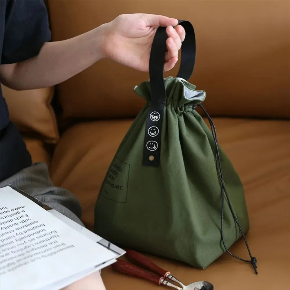 Bolsa de Picnic Portátil de Lona, Diseño con Cordón para Mantener Fresco, Bolsa Térmica Aislada para el Almuerzo Escolar