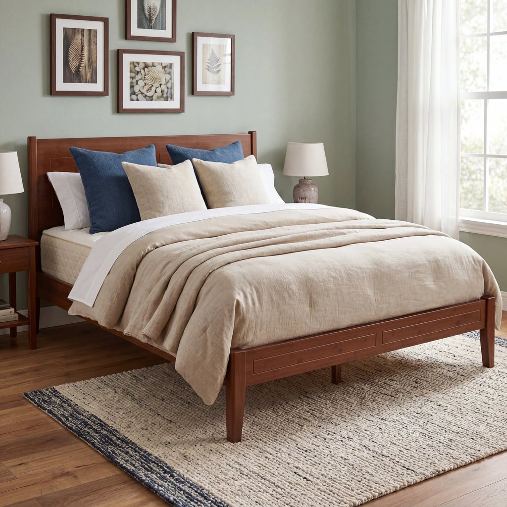 Premium Bamboo Bed Frame – 800LBS Capacity, No Box Spring, Quiet & Durable, Ideal for Couples, 1.6m & 2.0m Sizes Available