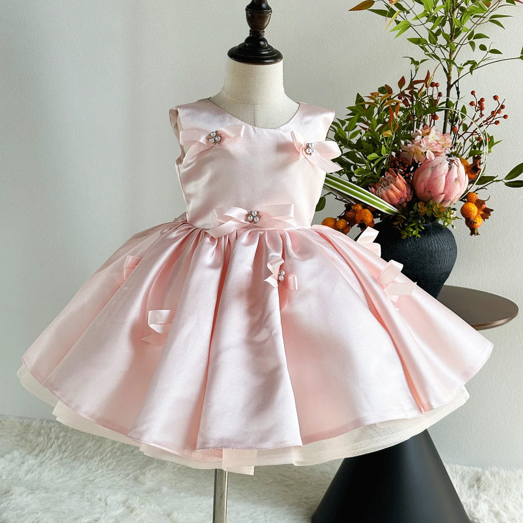 Dreamy Vow D255 Elegant Girls Party Dress Pink Satin Bowknot Gown Kids Wedding Birthday Princess Dress Children Flower Girl