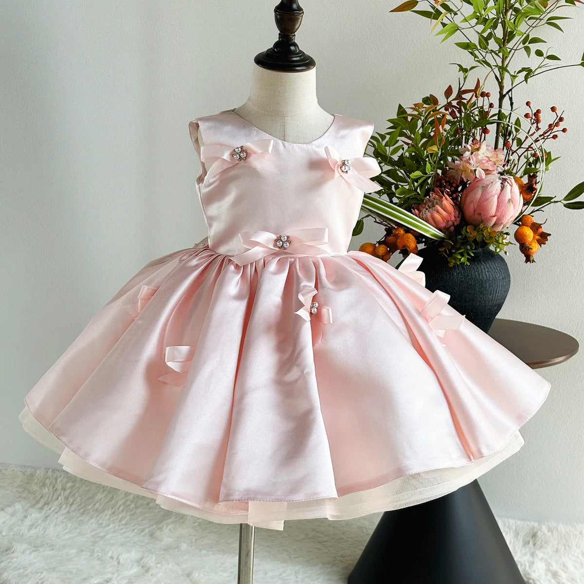 Dreamy Vow D255 Elegant Girls Party Dress Pink Satin Bowknot Gown Kids Wedding Birthday Princess Dress Children Flower Girl
